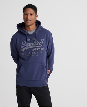 Superdry Vintage Logo Ing Shop Bonded Férfi Kapucnis Pulóver Sötétkék | OXUHM6739